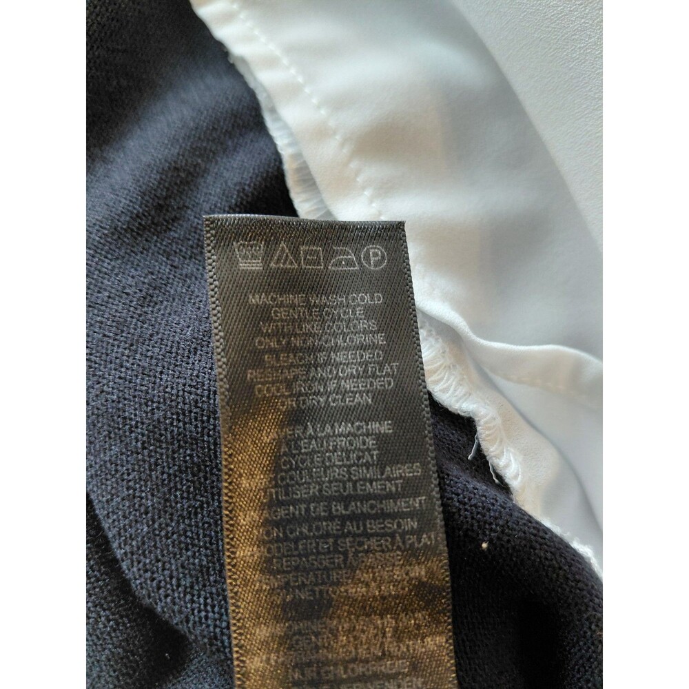 Adrianna Papell Size L Black Bishop Sleeve V-Neck Sweater White Collar and Tails - Picture 8 of 9